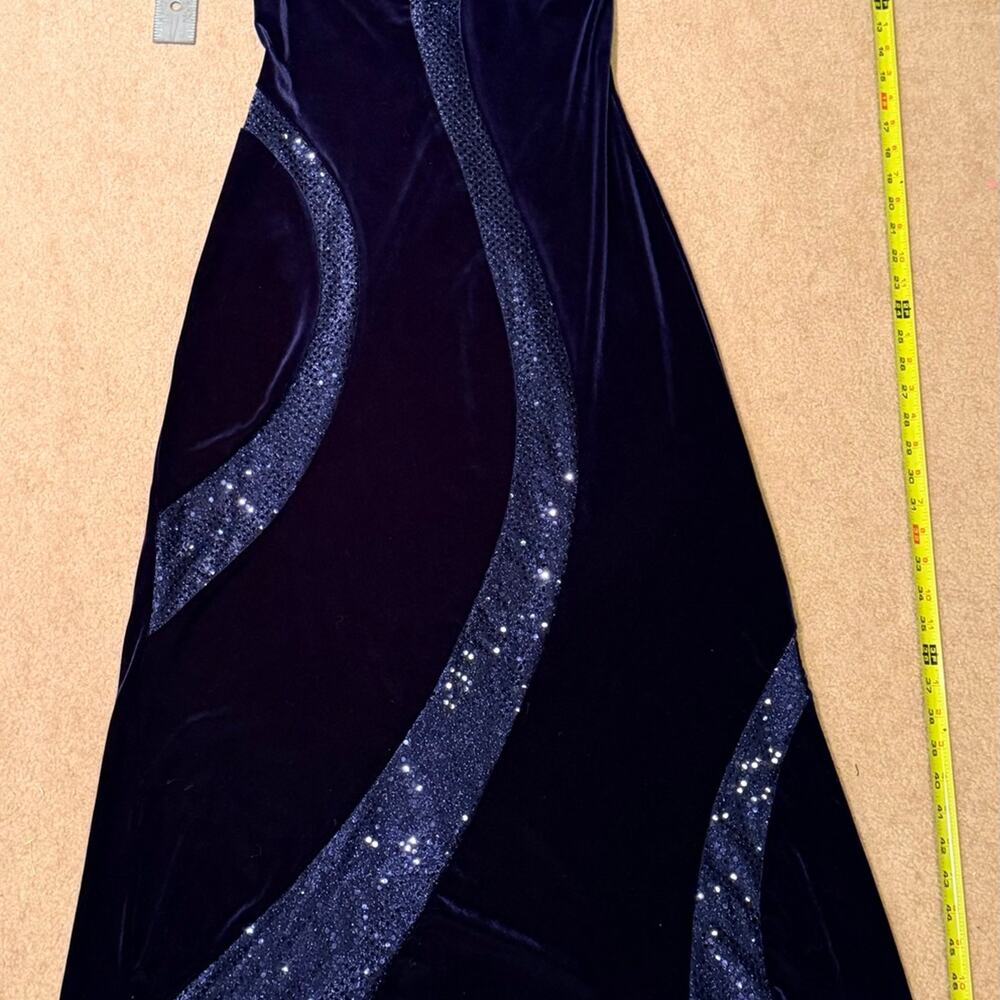Vtg 90s Whimsigoth Navy Velvet Sequin Gown Backless Halter Prom Dress Grunge M/L